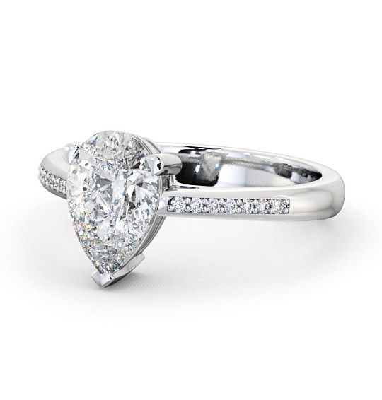 Pear Diamond 3 Prong Engagement Ring 18K White Gold Solitaire with Channel Set Side Stones ENPE4S_WG_THUMB2 
