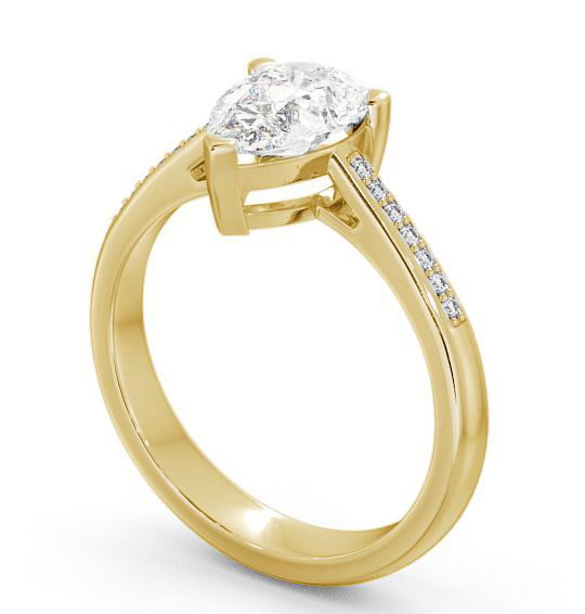 Pear Diamond Engagement Ring 18K Yellow Gold Solitaire With Side Stones - Raleigh ENPE4S_YG_THUMB1
