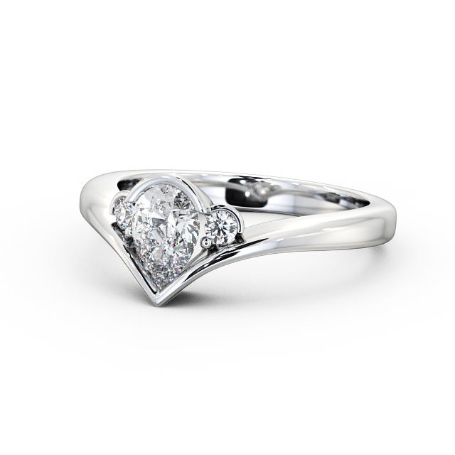 Pear Diamond Engagement Ring 18K White Gold Solitaire With Side Stones - Lorena ENPE6_WG_FLAT