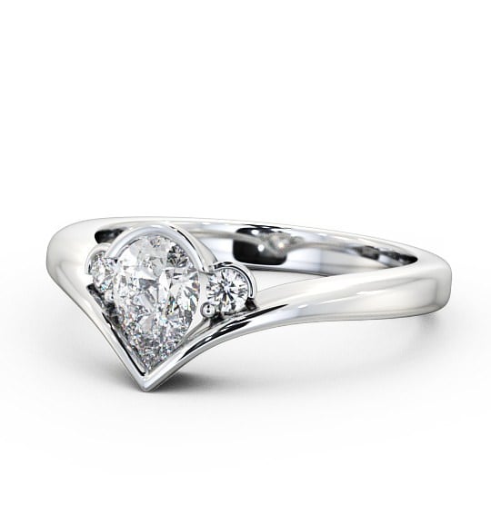 Pear Diamond V Shaped Band Engagement Ring 18K White Gold Solitaire with Channel Set Side Stones ENPE6_WG_THUMB2 