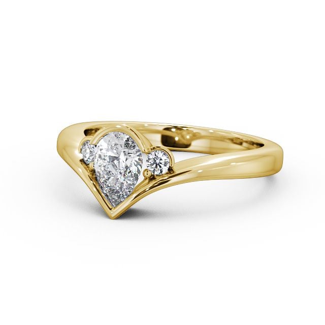 Pear Diamond Engagement Ring 9K Yellow Gold Solitaire With Side Stones - Lorena ENPE6_YG_FLAT
