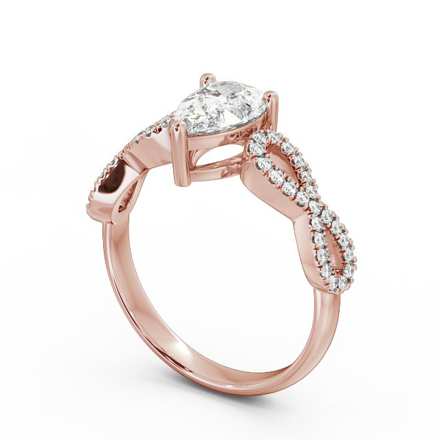 Pear Diamond Engagement Ring 9K Rose Gold Solitaire With Side Stones - Jolita