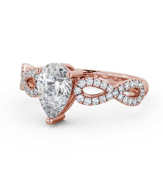 Pear Diamond Infinity Style Band Engagement Ring 18K Rose Gold Solitaire with Channel Set Side Stones ENPE8_RG_THUMB2 