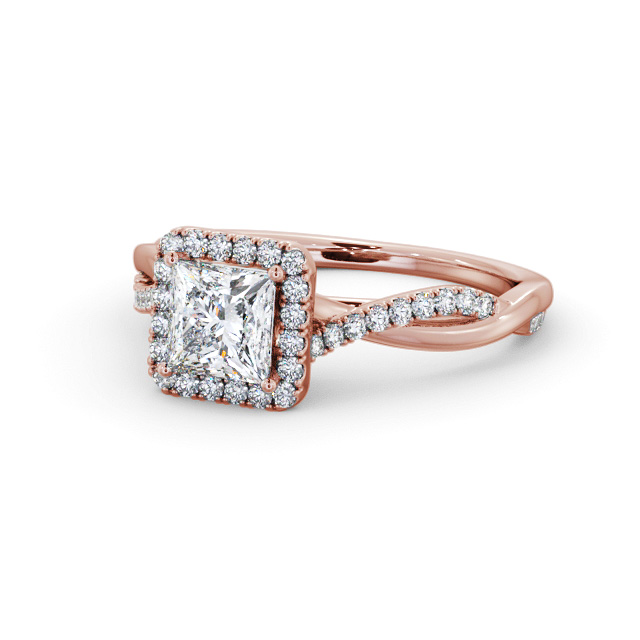 Halo Princess Diamond Engagement Ring 9K Rose Gold - Ferm ENPR101_RG_FLAT