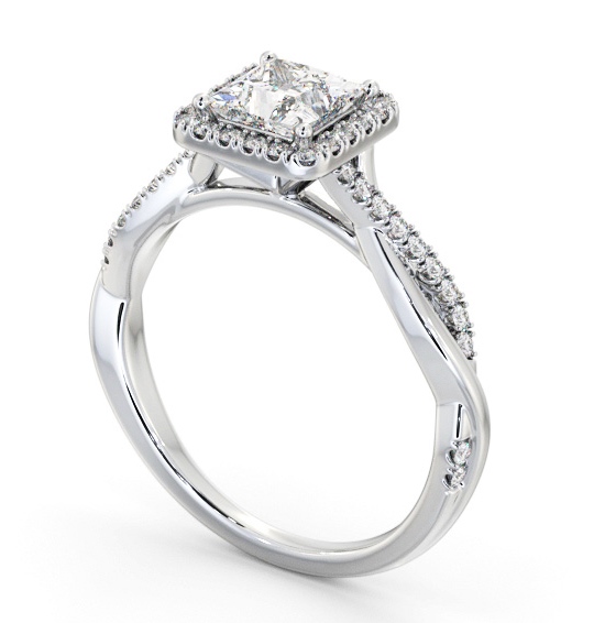 Halo Princess Diamond Crossover Band Engagement Ring 18K White Gold ENPR101_WG_THUMB1 