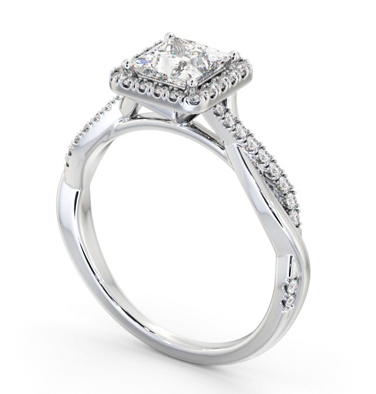 Halo Princess Diamond Crossover Band Engagement Ring Platinum ENPR101_WG_THUMB1 