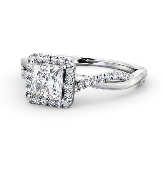 Halo Princess Diamond Crossover Band Engagement Ring 18K White Gold ENPR101_WG_THUMB2 