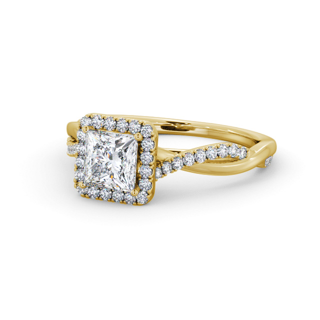 Halo Princess Diamond Engagement Ring 9K Yellow Gold - Ferm ENPR101_YG_FLAT