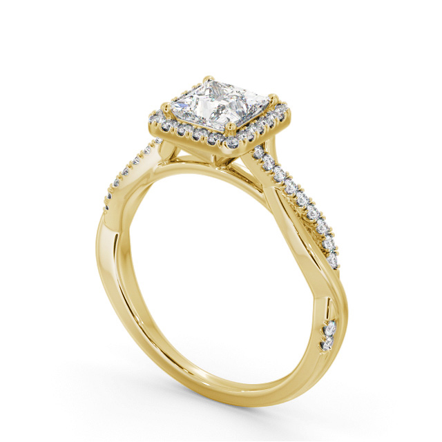 Halo Princess Diamond Engagement Ring 18K Yellow Gold - Ferm ENPR101_YG_SIDE