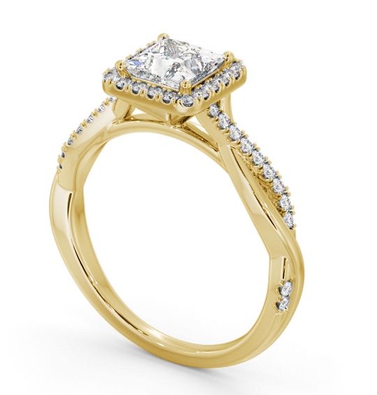 Halo Princess Diamond Crossover Band Engagement Ring 18K Yellow Gold ENPR101_YG_THUMB1