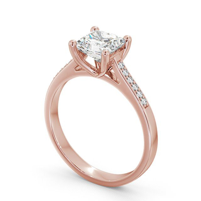 Princess Diamond Engagement Ring 18K Rose Gold Solitaire With Side Stones - Brinsley ENPR14S_RG_SIDE