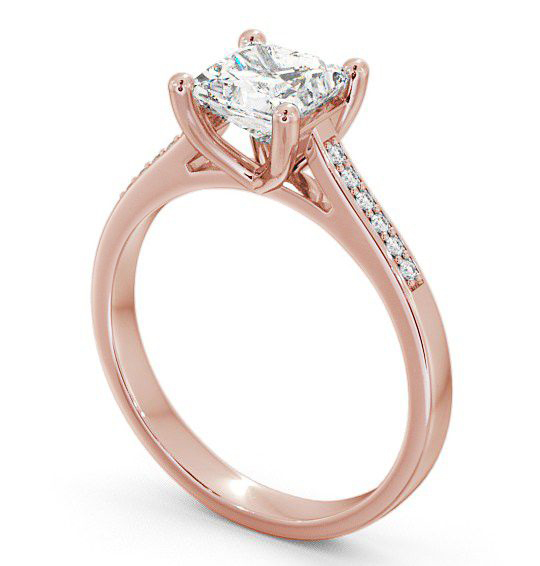 Princess Diamond Classic 4 Prong Engagement Ring 9K Rose Gold Solitaire with Channel Set Side Stones ENPR14S_RG_THUMB1 