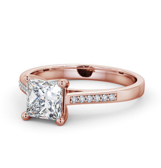 Princess Diamond Classic 4 Prong Engagement Ring 18K Rose Gold Solitaire with Channel Set Side Stones ENPR14S_RG_THUMB2 