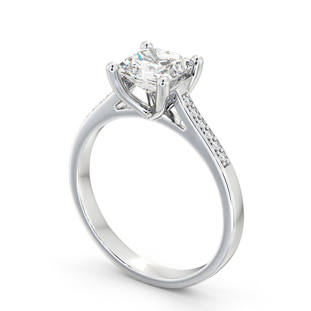 Princess Diamond Engagement Ring 18K White Gold Solitaire With Side Stones - Brinsley ENPR14S_WG_SIDE