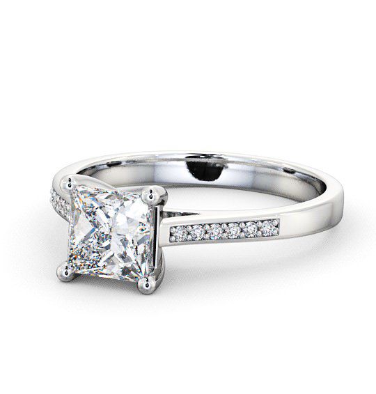  Princess Diamond Engagement Ring 18K White Gold Solitaire With Side Stones - Brinsley ENPR14S_WG_THUMB2 