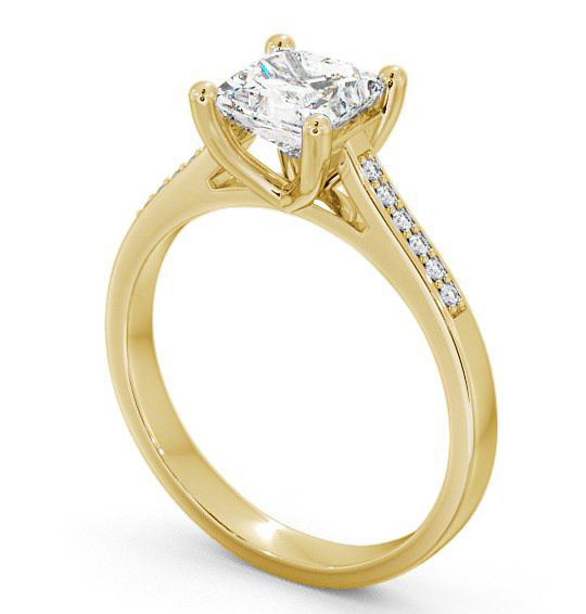 Princess Diamond Classic 4 Prong Engagement Ring 18K Yellow Gold Solitaire with Channel Set Side Stones ENPR14S_YG_THUMB1