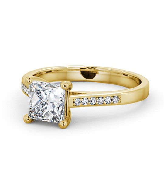  Princess Diamond Engagement Ring 18K Yellow Gold Solitaire With Side Stones - Brinsley ENPR14S_YG_THUMB2 