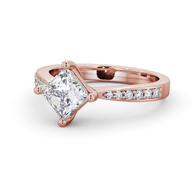 Princess Diamond Engagement Ring 9K Rose Gold Solitaire With Side Stones - Ailby ENPR1S_RG_FLAT