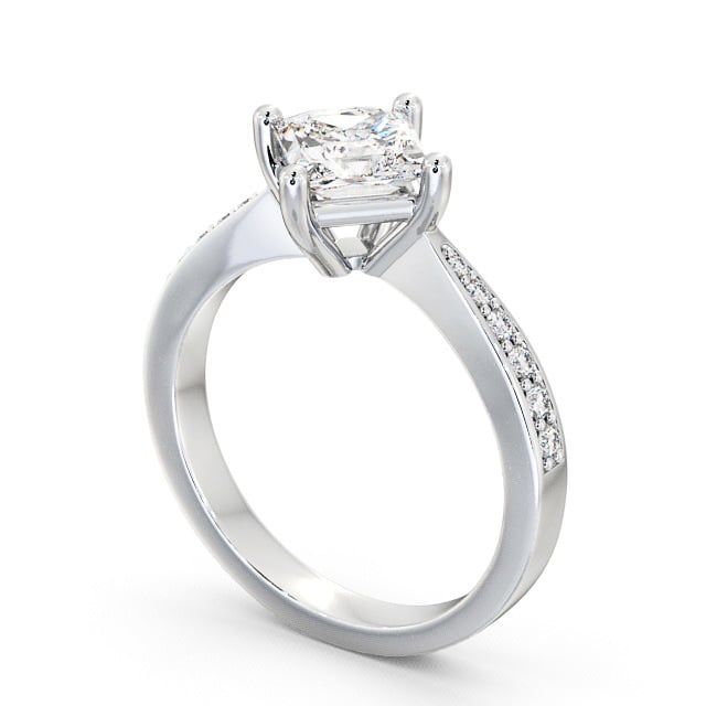 Princess Diamond Engagement Ring 9K White Gold Solitaire With Side Stones - Ailby