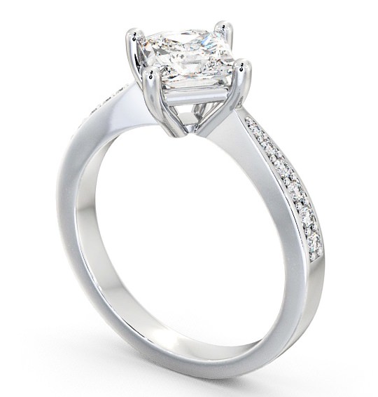 Princess Diamond Rotated Head Engagement Ring 9K White Gold Solitaire with Channel Set Side Stones ENPR1S_WG_THUMB1