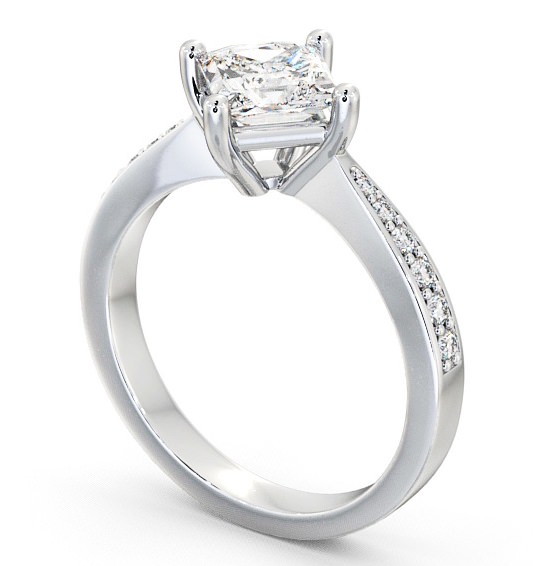 Princess Diamond Rotated Head Engagement Ring 18K White Gold Solitaire with Channel Set Side Stones ENPR1S_WG_THUMB1