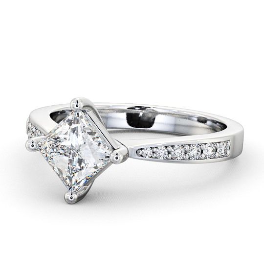 Princess Diamond Rotated Head Engagement Ring 18K White Gold Solitaire with Channel Set Side Stones ENPR1S_WG_THUMB2 