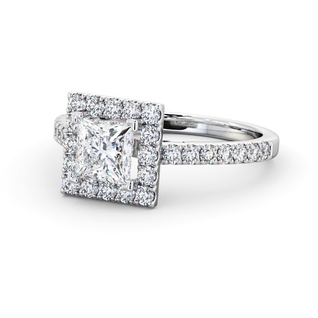 Halo Princess Diamond Engagement Ring 18K White Gold - Acomb ENPR20_WG_FLAT