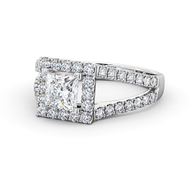 Halo Princess Diamond Engagement Ring 9K White Gold - Elmore ENPR23_WG_FLAT