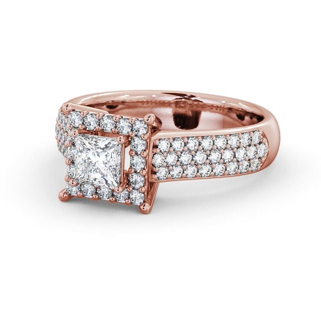 Halo Princess Diamond Engagement Ring 9K Rose Gold - Huxley ENPR25_RG_FLAT