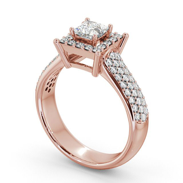 Halo Princess Diamond Engagement Ring 18K Rose Gold - Huxley ENPR25_RG_SIDE