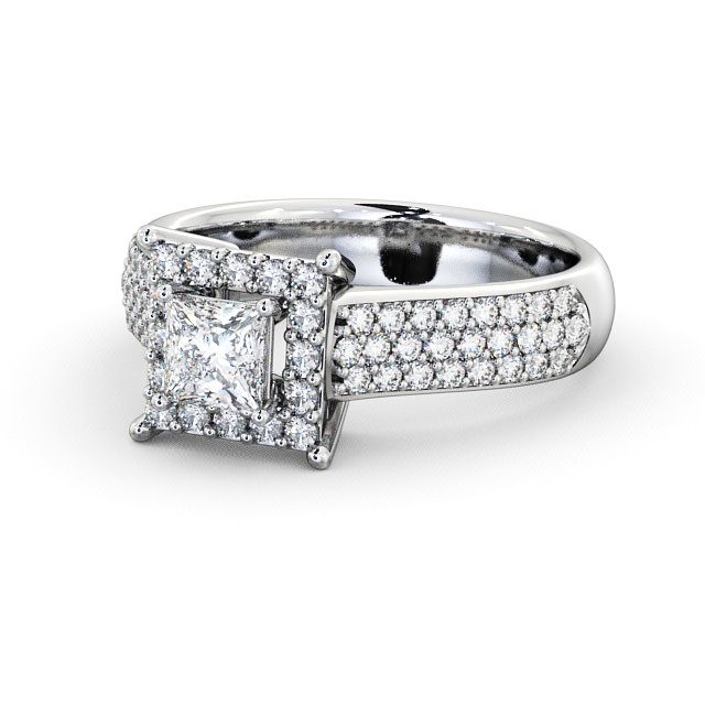 Halo Princess Diamond Engagement Ring Platinum - Huxley ENPR25_WG_FLAT