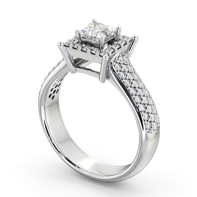 Halo Princess Diamond Engagement Ring 18K White Gold - Huxley ENPR25_WG_SIDE