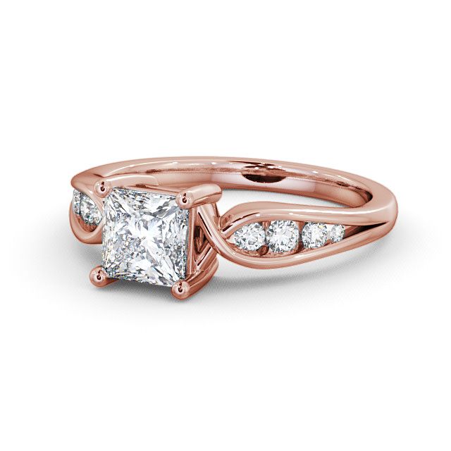 Princess Diamond Engagement Ring 9K Rose Gold Solitaire With Side Stones - Ouston ENPR28_RG_FLAT