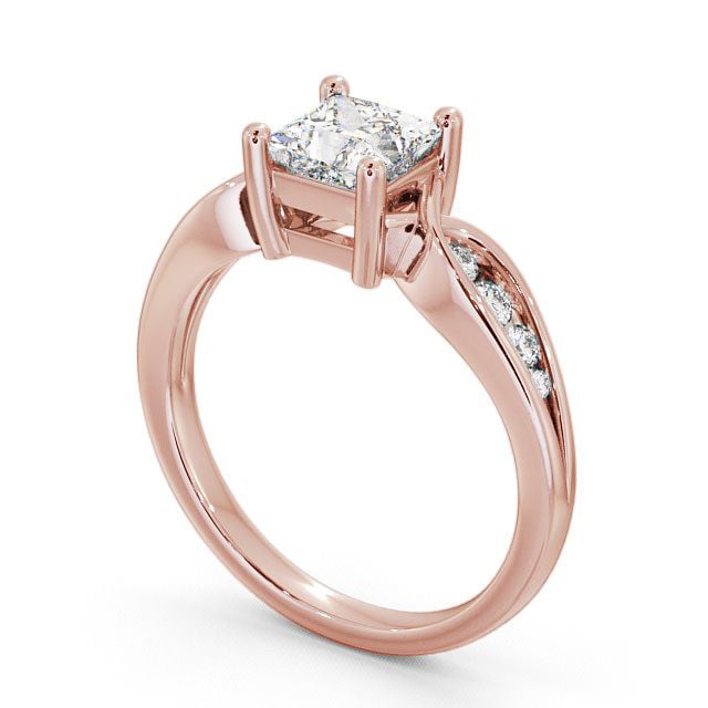Princess Diamond Engagement Ring 9K Rose Gold Solitaire With Side Stones - Ouston
