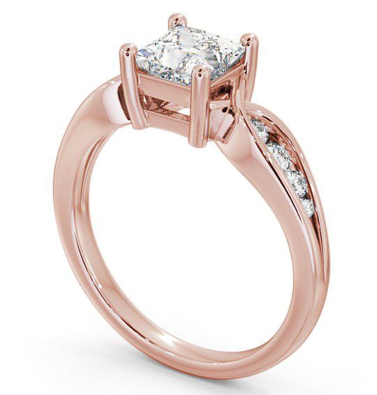 Princess Diamond Box Setting Engagement Ring 9K Rose Gold Solitaire with Channel Set Side Stones ENPR28_RG_THUMB1