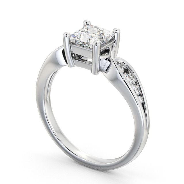Princess Diamond Engagement Ring 9K White Gold Solitaire With Side Stones - Ouston ENPR28_WG_SIDE