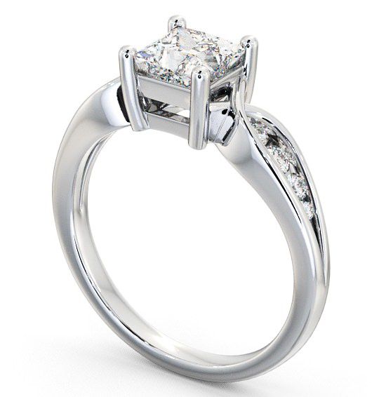 Princess Diamond Engagement Ring 18K White Gold Solitaire With Side Stones - Ouston ENPR28_WG_THUMB1