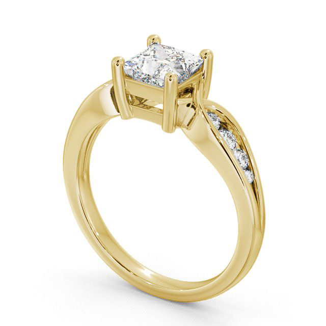 Princess Diamond Engagement Ring 18K Yellow Gold Solitaire With Side Stones - Ouston