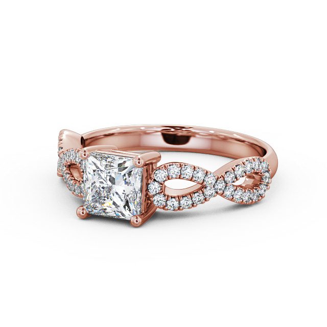 Princess Diamond Engagement Ring 18K Rose Gold Solitaire With Side Stones - Gianna ENPR29_RG_FLAT
