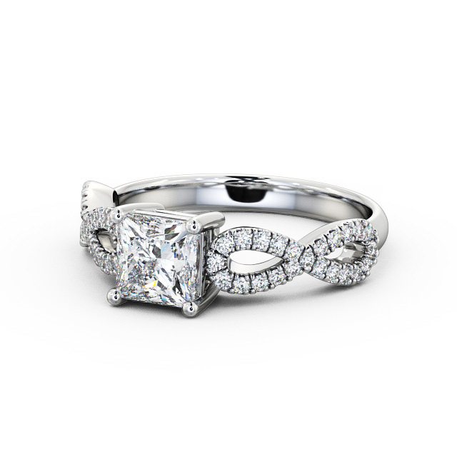 Princess Diamond Engagement Ring 18K White Gold Solitaire With Side Stones - Gianna ENPR29_WG_FLAT