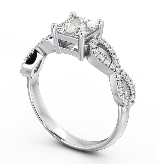 Princess Diamond Infinity Style Band Engagement Ring Platinum Solitaire with Channel Set Side Stones ENPR29_WG_THUMB1