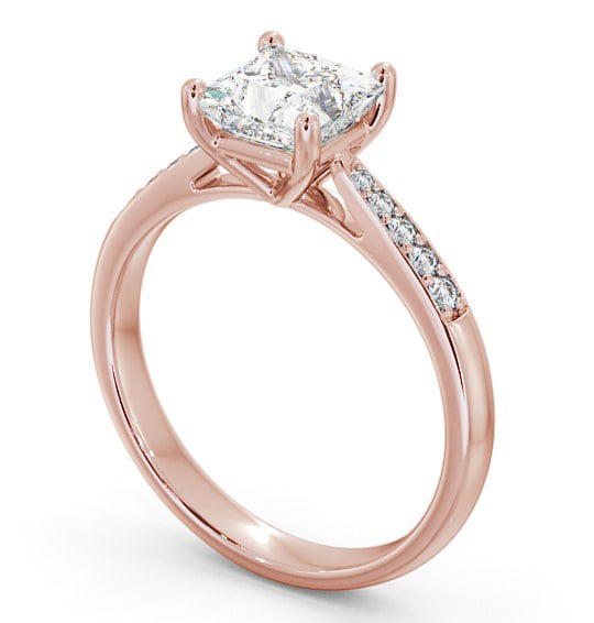 Princess Diamond Traditional 4 Prong Engagement Ring 18K Rose Gold Solitaire with Channel Set Side Stones ENPR2S_RG_THUMB1