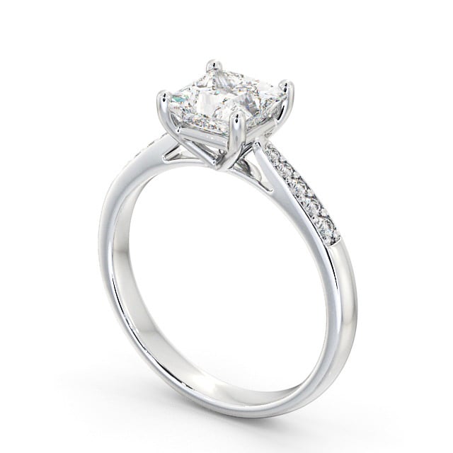Princess Diamond Engagement Ring 9K White Gold Solitaire With Side Stones - Cleadon