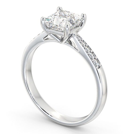 Princess Diamond Traditional 4 Prong Engagement Ring Platinum Solitaire with Channel Set Side Stones ENPR2S_WG_THUMB1