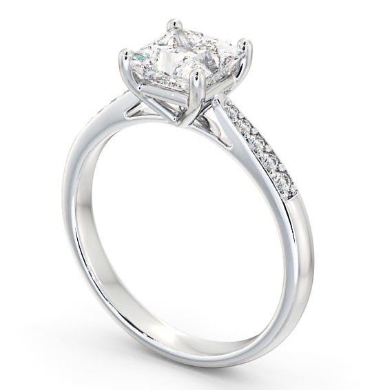 Princess Diamond Traditional 4 Prong Engagement Ring Palladium Solitaire with Channel Set Side Stones ENPR2S_WG_THUMB1 