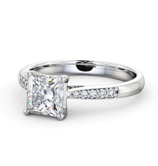  Princess Diamond Engagement Ring 9K White Gold Solitaire With Side Stones - Cleadon ENPR2S_WG_THUMB2 