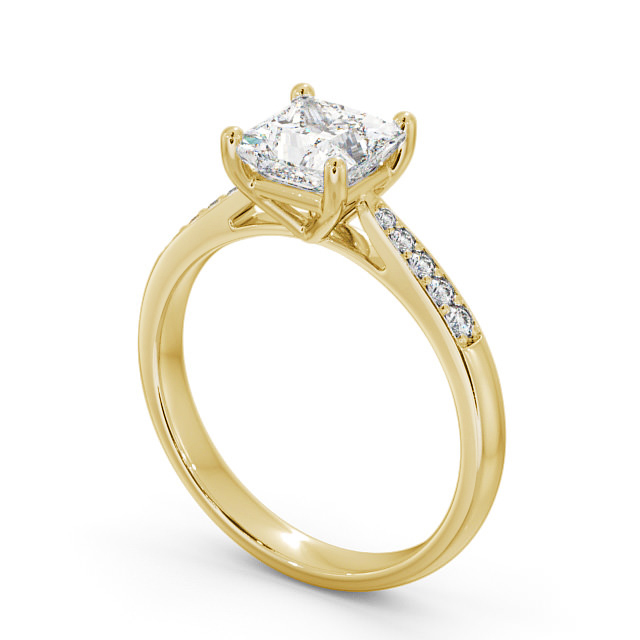 Princess Diamond Engagement Ring 9K Yellow Gold Solitaire With Side Stones - Cleadon ENPR2S_YG_SIDE