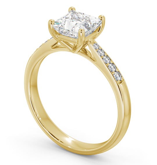 Princess Diamond Traditional 4 Prong Engagement Ring 18K Yellow Gold Solitaire with Channel Set Side Stones ENPR2S_YG_THUMB1 