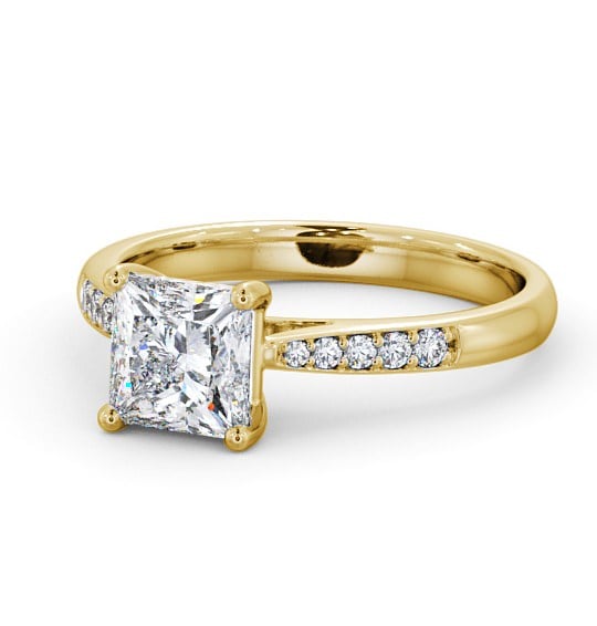 Princess Diamond Traditional 4 Prong Engagement Ring 18K Yellow Gold Solitaire with Channel Set Side Stones ENPR2S_YG_THUMB2 
