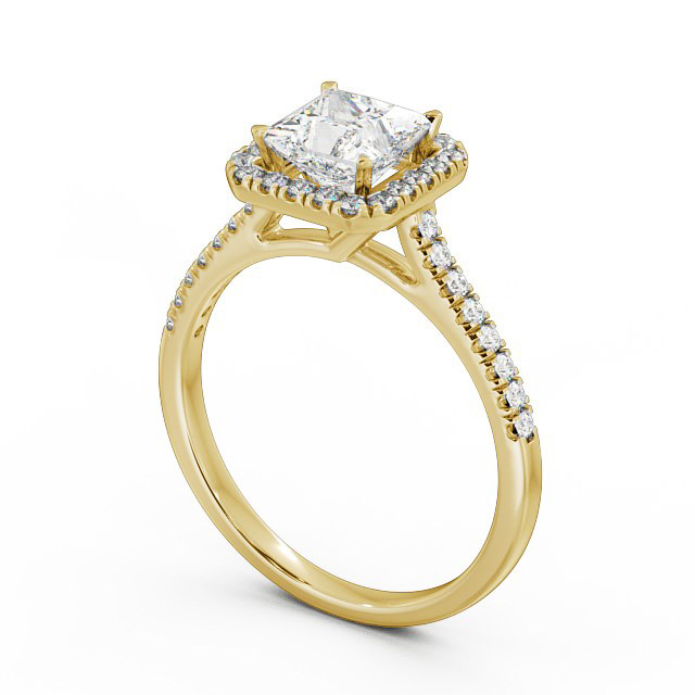 Halo Princess Diamond Engagement Ring 18K Yellow Gold - Leona ENPR30_YG_SIDE